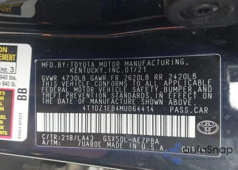 2021 Toyota Avalon Limited from USA, damaged, VIN 4T1DZ1FB4MU064414